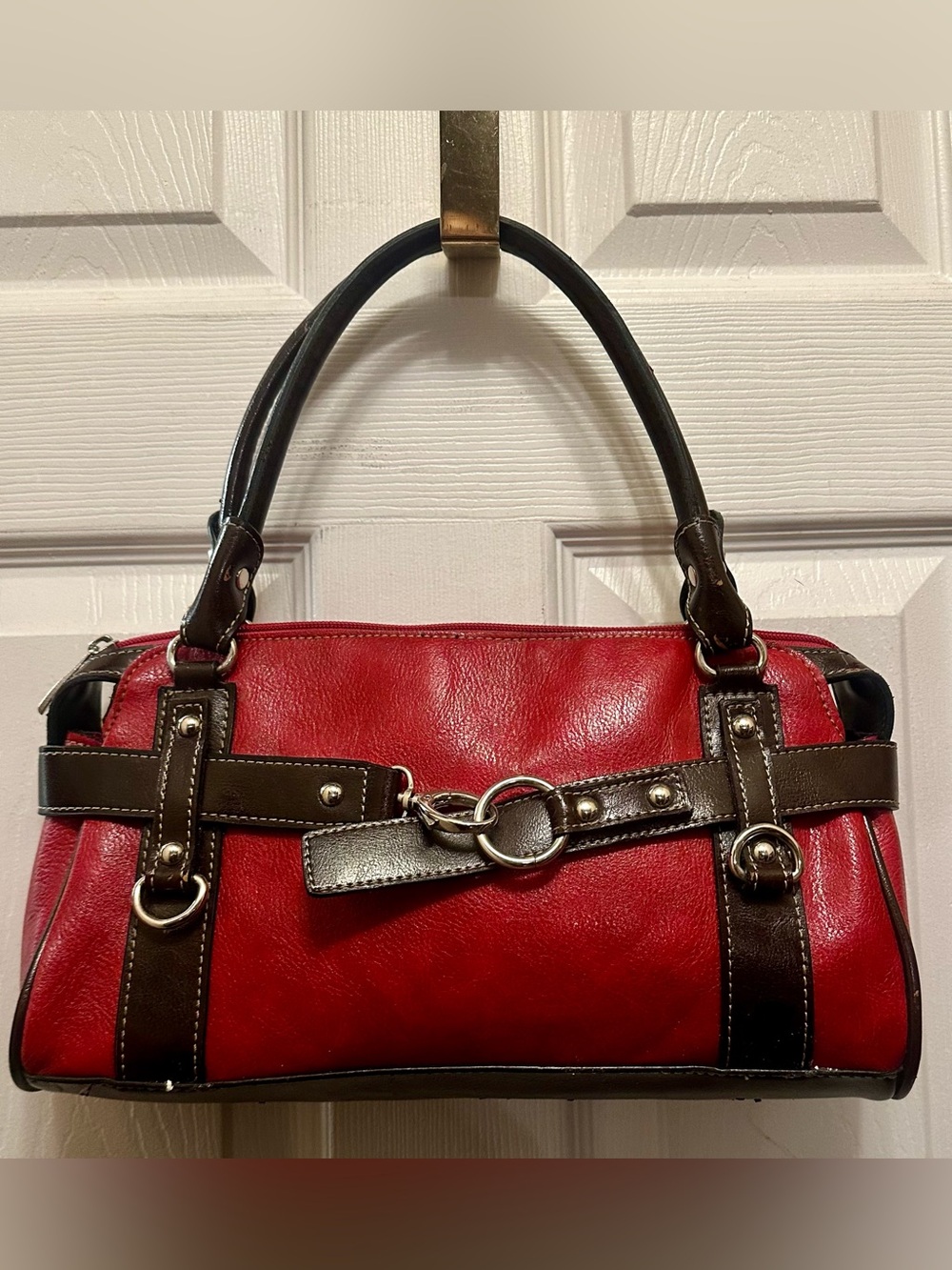 Rina Rich Red and Brown Leather Shoulder Bag